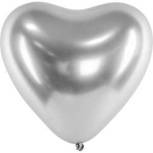Party Deco Латексови Балони Хром, Сърце, Сребро, 30см (chb2-018-50)