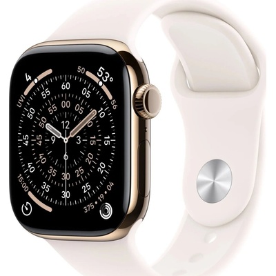 Apple Watch Series 11 Cellular 42 mm Zlatý titán so svetlo červeným športovým remienkom M/L MF8X4WF/A