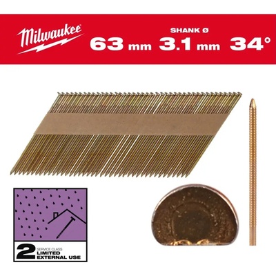 Milwaukee 4932492609 Páskované rámové hřebíky s D-hlavou 34°, 63 x 3,1 mm RS/G/SC2 (2 200 ks)