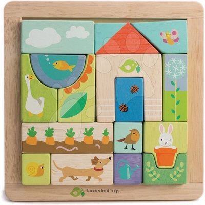 Tender Leaf Toys puzzle na záhrade Garden Patch Puzzle v ráme s maľovanými obrázkami