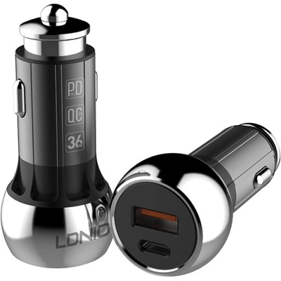 LDNIO Зарядно устройство за кола LDNIO C1, 1xUSB QC3.0, 1xType-C PD, С Lightning кабел, Сив - 40077