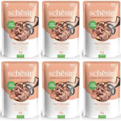 SCHESIR Tuňák s lososem v želé pro kočky 6x85 g