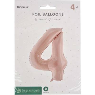 PartyDeco Balónek fóliový číslo 4 béžový 72cm