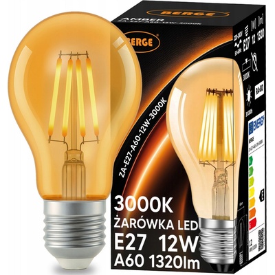 Berge LED žárovka E27 s vláknem Amber 12W teplá bílá ZA-E27-A60-12W-3000K