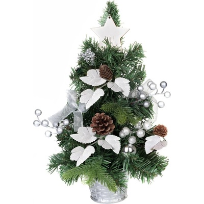 MagicHome Stromček Vianoce ozdobený strieborný kvet 50 cm