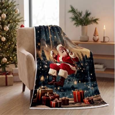 Mybesthome vánoční deka mikovláknová s beránkem PLAID CHRISTMAS motiv Santa 130x160