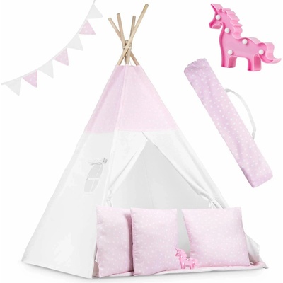 Ricokids teepee stan pro děti se světly růžové puntíky