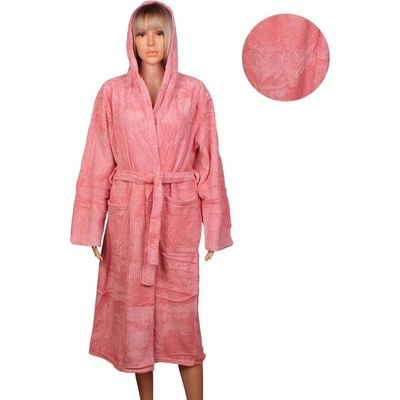 Дамски халат с качулка в цвят розов корал