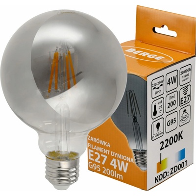 BERGE LED žiarovka G95 E27 4W FILAMENT dymová teplá biela