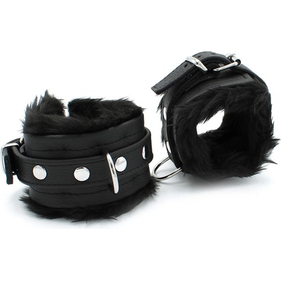 Kiotos Fluffy Inside Black Leather Handcuff
