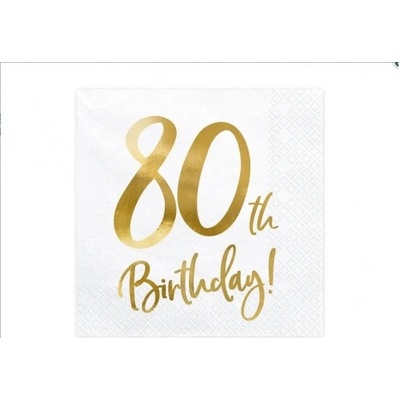 PartyDeco Papírové ubrousky 80th Birthday 33x33cm 20ks