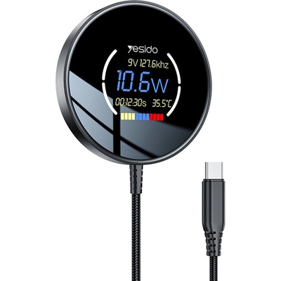 YESIDO Зарядна станция - Yesido Wireless Charging Station (DS28) - Магнитна, Дисплей, 15W, Type-C - Черен