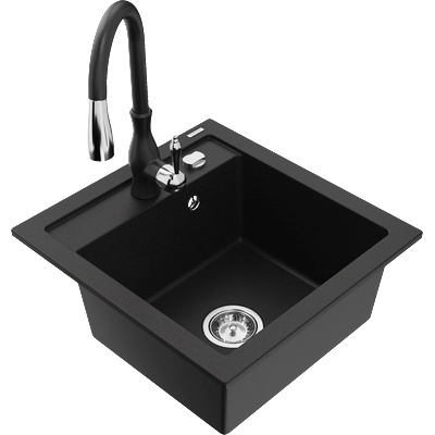 Mexen Vito гранитна мивка с 1 камера и кухненски смесител Savita, черен - 6503-77-672601-70 (6503-77-672601-70)