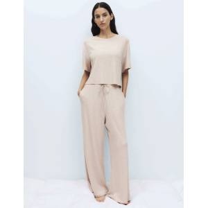 Marks & Spencer Рибести пижамни панталони с висок дял модал Marks & Spencer бежов Marks & Spencer | Bezhov | ЖЕНИ | M REG