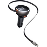 Mcdodo Зарядно за автомобил - Mcdodo (CC-4850) - с прибиращ се USB-C кабел, 80W, двоен порт, светлинен индикатор, 80см - Черен