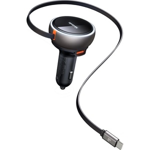 Mcdodo Зарядно за автомобил - Mcdodo (CC-4850) - с прибиращ се USB-C кабел, 80W, двоен порт, светлинен индикатор, 80см - Черен