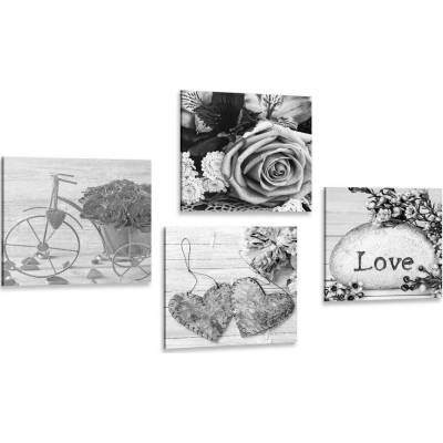 Set obrazů černobílé zátiší s nápisem Love - 4x 40x40