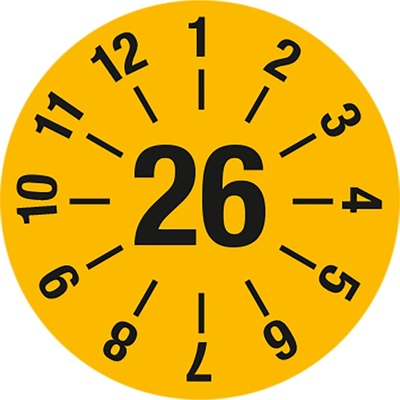 Kontrolná nálepka 26 s čiarami, žltá, samolepka, 30 mm, BJ = 5 x 15 ks