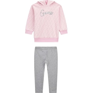 Guess Розова спортна туника с качулка за мини момиче в комплект със сив клин Guess