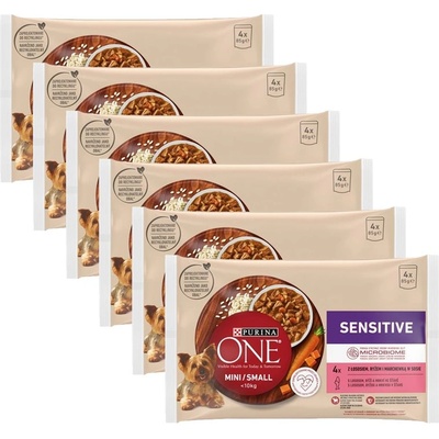 PURINA ONE MINI Куче Sensitive Сьомга в сос 6 x (4 x 85г)