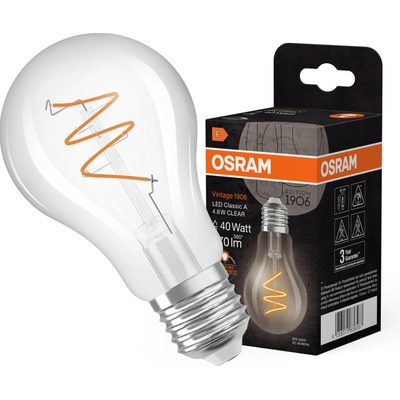 Osram A60 E27 4,6W = 40W 470 lm 2200K teplá bílá CRI90 Filament Dimmable Vintage 1906