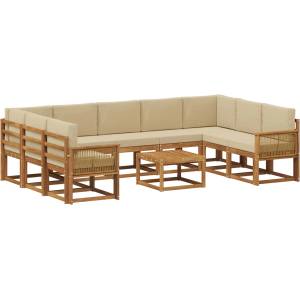 vidaXL Комплект дивани за открито 10 бр. Натурален и Бежов (3385559)