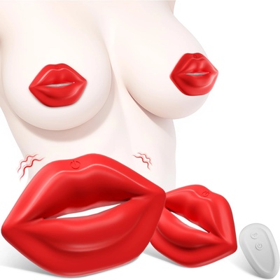 SuperLove Lips Kiss Vibrating Nipple Clamps with Remote Red