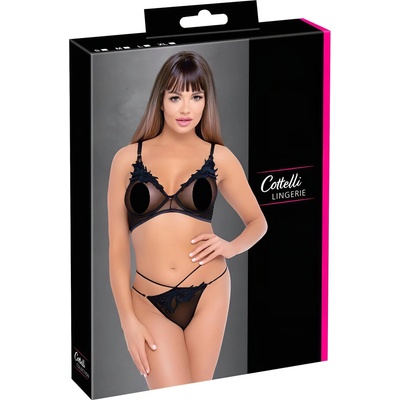 Cottelli Collection - прозрачен дантелен сутиен комплект (черен)