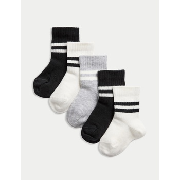 Marks & Spencer Детски чорапи с висок дял памук (0-3 години), 5 чифта в опаковка Marks & Spencer черен Marks & Spencer | Cheren | Момчешки | 0-6