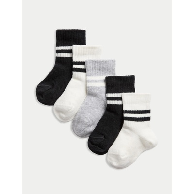 Marks & Spencer Детски чорапи с висок дял памук (0-3 години), 5 чифта в опаковка Marks & Spencer черен Marks & Spencer | Cheren | Момчешки | 0-6