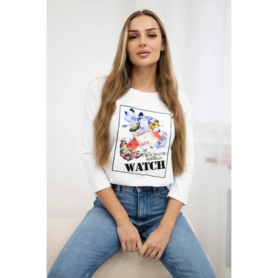 ! Kesi Blouse with 3D Watch white graphics šedá