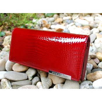Dámska lakovaná kožená peňaženka strieborný patent luxusná tmavá červená