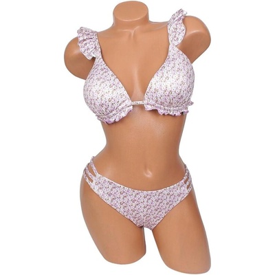 Дамски бански от две части в лилаво с малки бели цветя
