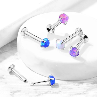 Šperky eshop zasouvací piercing do rtu brady a ucha z oceli syntetický opál v kotlíku PC17.16 fialová