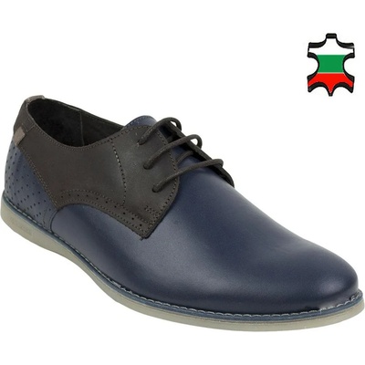 Български обувки Мъжки ежедневни обувки от естествена кожа в тъмносиньо с кафяво