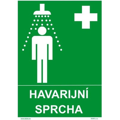 DUKO HAVARIJNÍ SPRCHA Formát: 148 x 210 mm, Materiál: plast 3 mm, samolepící vinylová fólie