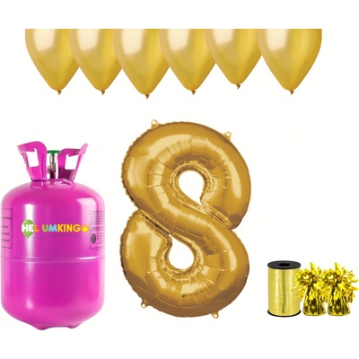 HeliumKing Helium párty set na 8. narozeniny se zlatými balónky