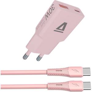 AVAX CH6417 30W GaN зарядно устройство и 60W USB-C силиконов кабел, розов AVAX_CH6417 (AVAX_CH6417)