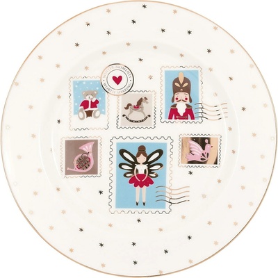 GREEN GATE Porcelánový talíř Xmas Letter White 20,5 cm, bílá barva, porcelán