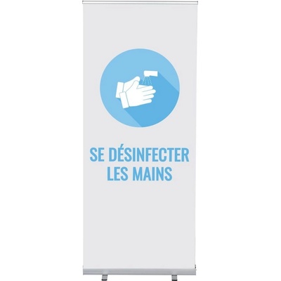 Jansen Display Set Roll-baneru Budget s vytištěným motivem dezinfikovat ruce, bílý, francouzština, 870 x 2080 mm