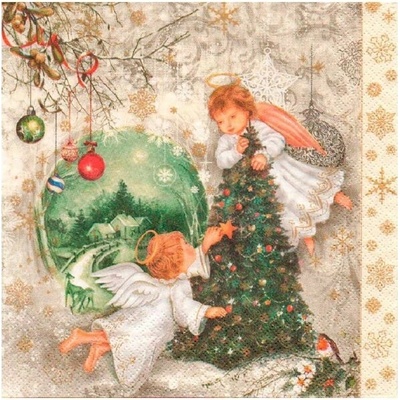 MAKI SLGW 016001 Two Angels & Christmas Tree servítky 3V vianočné 20ks 33x33cm