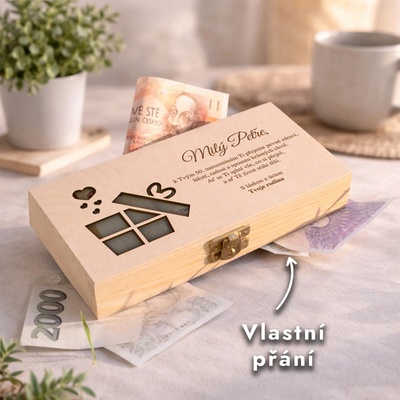 Dřevia Krabička na peníze – Narozeninové přání s vlastním textem