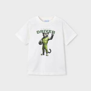 MAYORAL Тениска къс ръкав driver в бял цвят за мини момче Mayoral