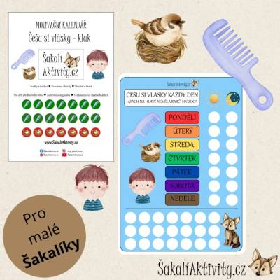 Motivační tabulka - česání vlásků Provedení: Tištěný + laminovaný soubor, Barva: Modrá