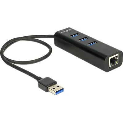 Delock USB хъб Delock, 3 x USB 3.0 1 порт Gigabit LAN, Черен (DELOCK-62653)
