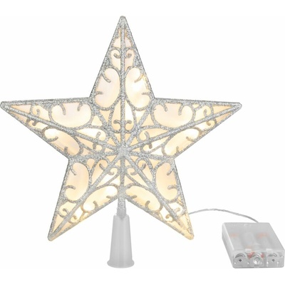 MagicHome Hviezda plast, časovač, 10xLED teplá biela, 25 cm, 2xAA