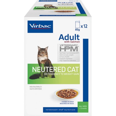 VET HPM Cat Adult Neutered Salm.chunks in gravy 12 x 85 g