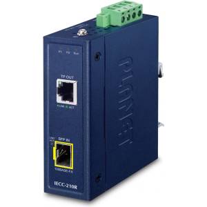 PLANET IECC-210R Industrial 1-Port 100TX + 1-Port 100FX SFP EtherCAT Media Converter (RJ45 Out, SFP In, -40~75 degrees C, Dual 9~48V DC, BECKHOFF EtherCAT conformance test tool verified) (IECC-210R)