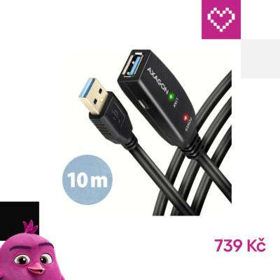 Axagon ADR-310 USB 3.2 Gen 1 A-M na A-F aktivní prodlužovací / repeater, 10m