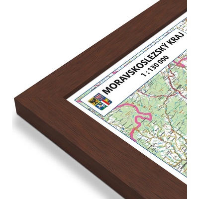 Excart Maps Moravskoslezský kraj - nástěnná mapa 135 x 90 cm Varianta: mapa v dřevěném rámu, Provedení: Pegi višeň